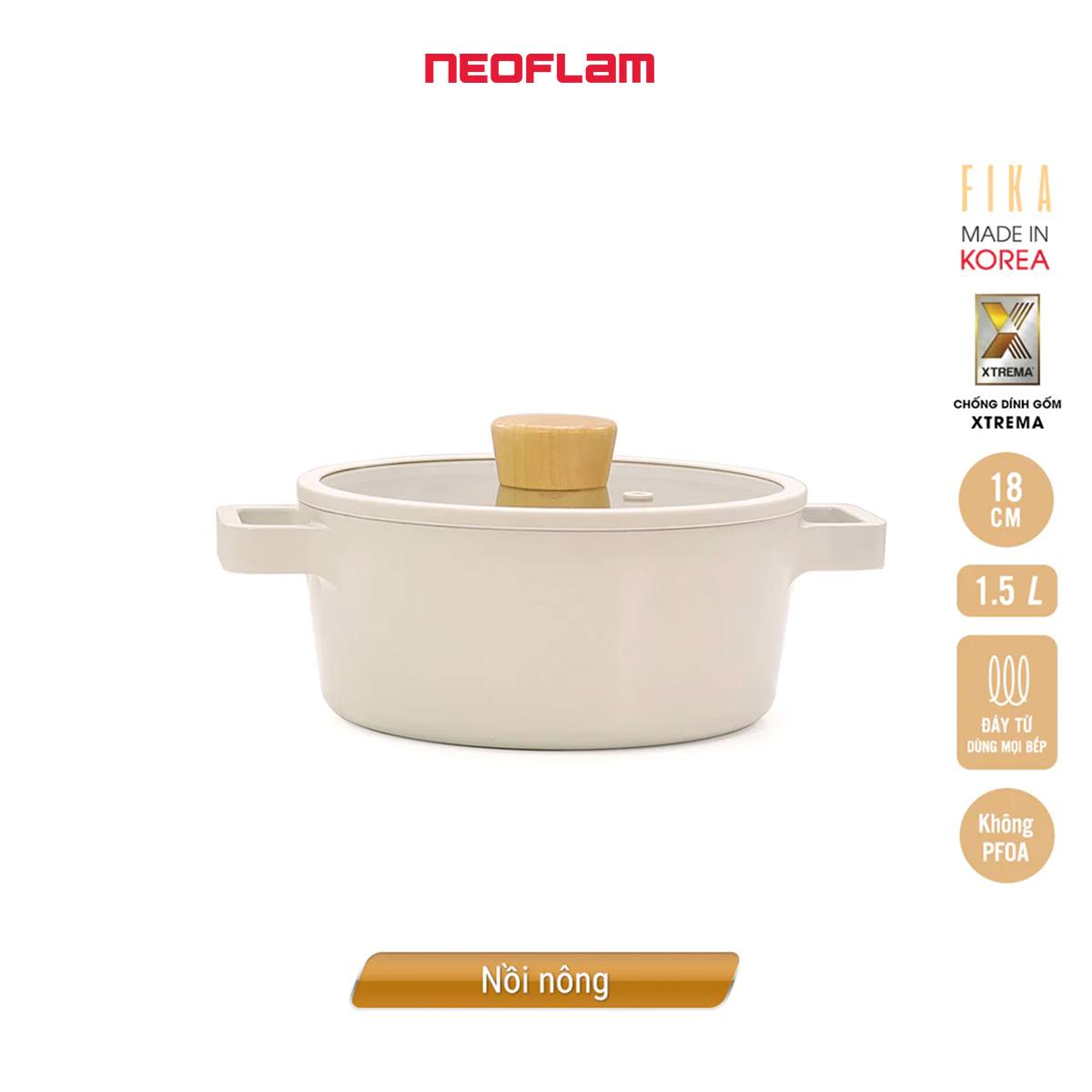 Nồi cỡ nhỏ Neoflam Fika 18cm, dung tích 1.5L, trọng lượng 1kg. Made in Korea, Hàng có sẵn giao ngay