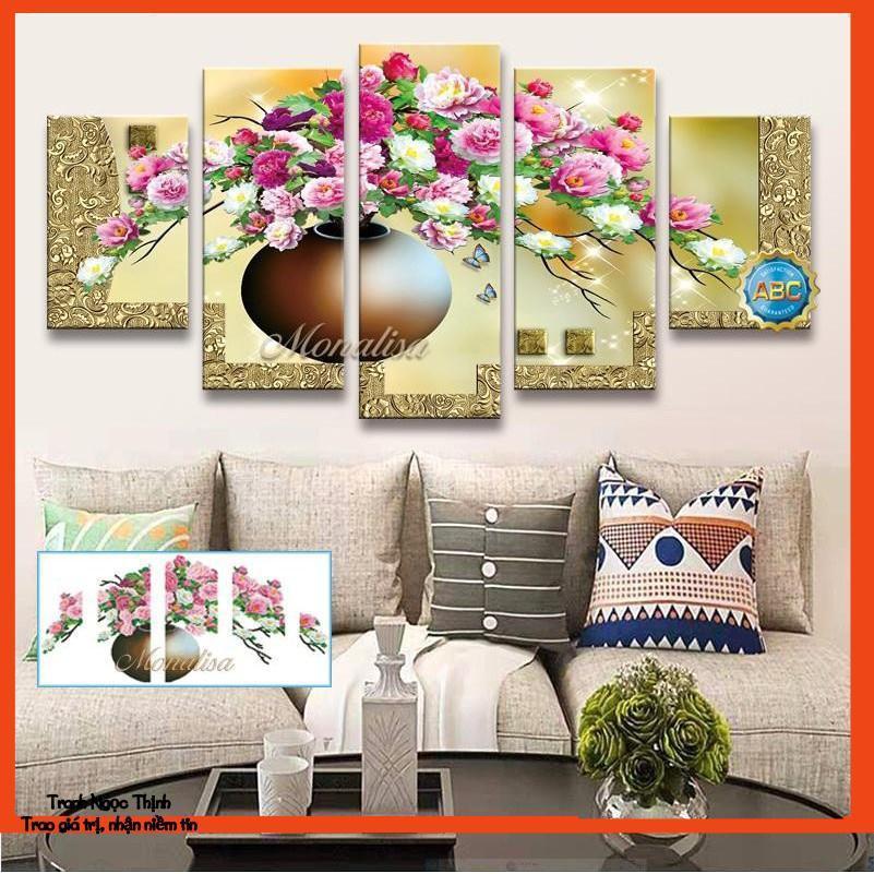 Tranh đính đá cao cấp Bình Hoa nghệ thuật 5 bức Y8252- KT: 150X75Cm