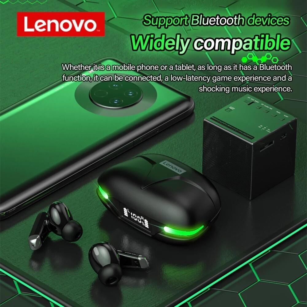 Tai nghe không dây LENOVO GM3 Bluetooth 5.0 TWS âm thanh giảm ồn HD độ trễ thấp pin trâu có micro cho chơi game thể thao-Hàng chính hãng