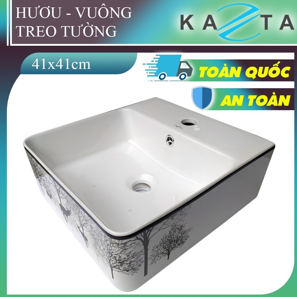 Lavabo Vừa Treo Tường Vừa Đặt Bàn Vuông Hươu Đen KAZTA KZ-CL2662