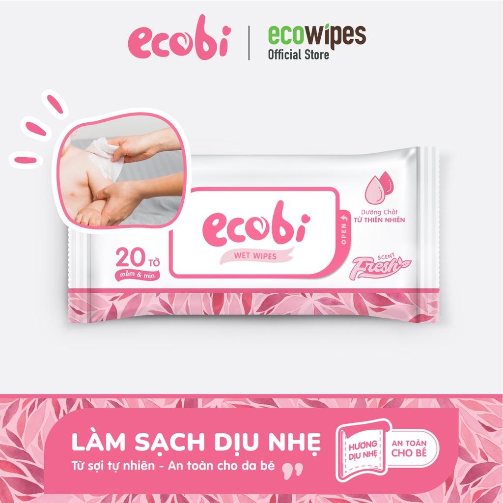 Combo 03 gói khăn giấy ướt cho bé Ecobi gói 20 tờ Hương Dịu Nhẹ không cồn không paraben an toàn cho da của bé