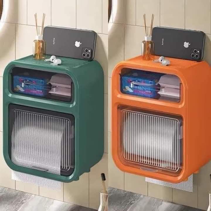 Hộp Đựng Giấy Vệ Sinh 2 Tầng Dán Tường Chống Thấm Nước Có Ngăn Kéo Để Đồ Và Kệ Để Điện Thoại Tiện Lợi