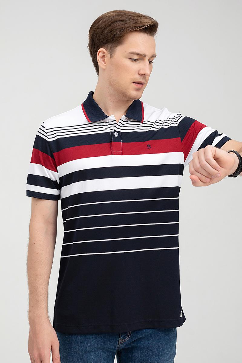 Áo thun nam cổ bẻ họa tiết kẻ sọc ngang KS22SS12P-SCHE - NAVY.GRE