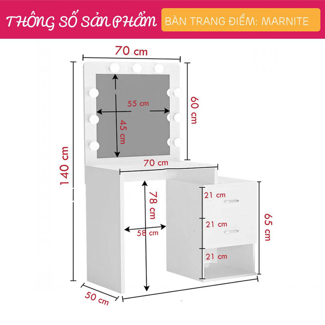 Bàn phấn đèn LED gỗ MDF cao cấp SMLIFE Marnite