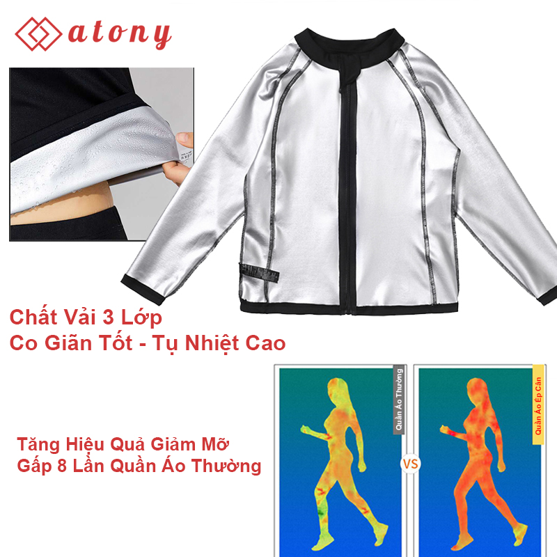 Bộ Quần Áo Đổ Mồ Hôi ATONY Cao Cấp, Tráng Nano Bạc Tăng Cường Đốt Mỡ, Sinh Nhiệt, Hỗ Trợ Giảm Cân, Tăng Hiệu Quả Tập Luyện (Áo Khoác Dài Tay + Quần