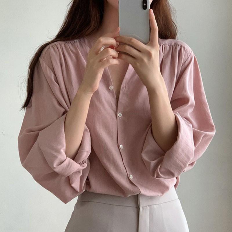 Áo Sơ Mi Dài Tay Dáng Rộng Thiết Kế Thanh Lịch Cho Nữ