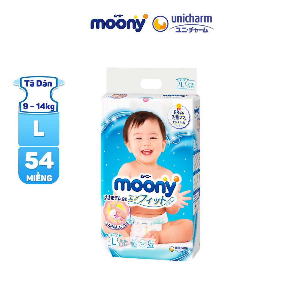 Tã/Bỉm Dán Cao Cấp Moony Size NB90/S84/M64/L54