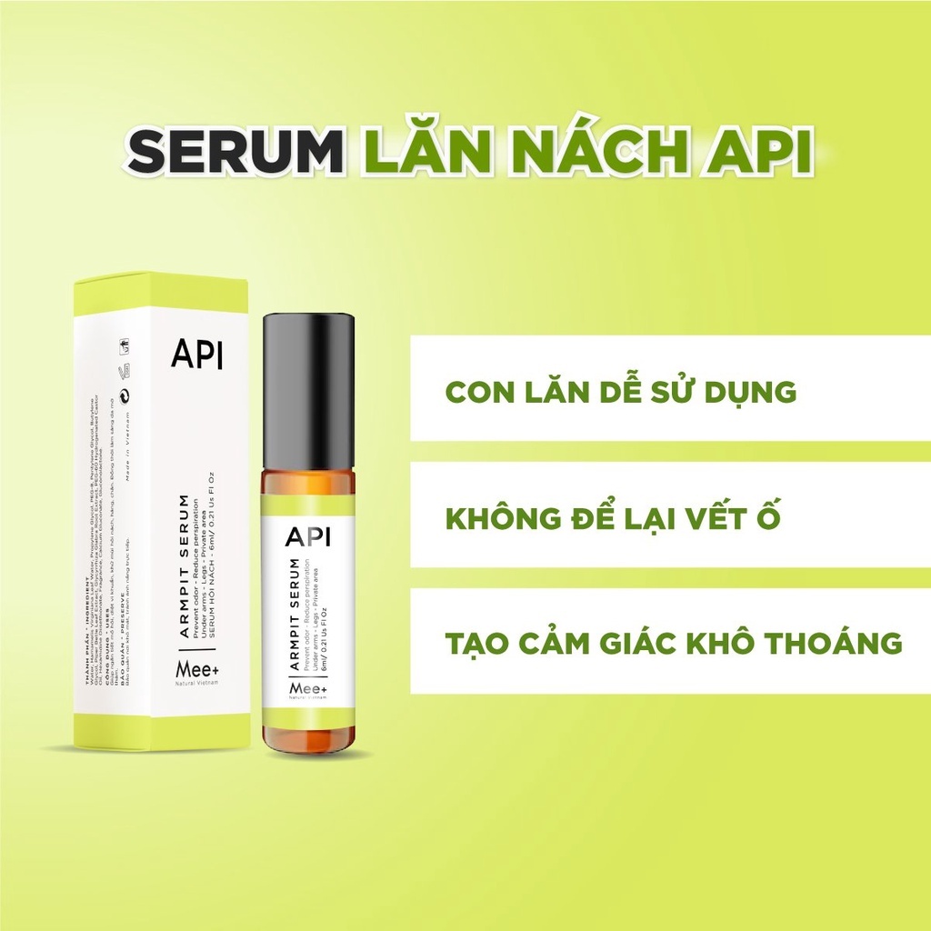 Khử mùi hôi nách API Mee+ 6ml, lăn khử mùi tiện lợi, ngăn tiết mồ hôi nách, giảm thâm nách được khuyên dùng