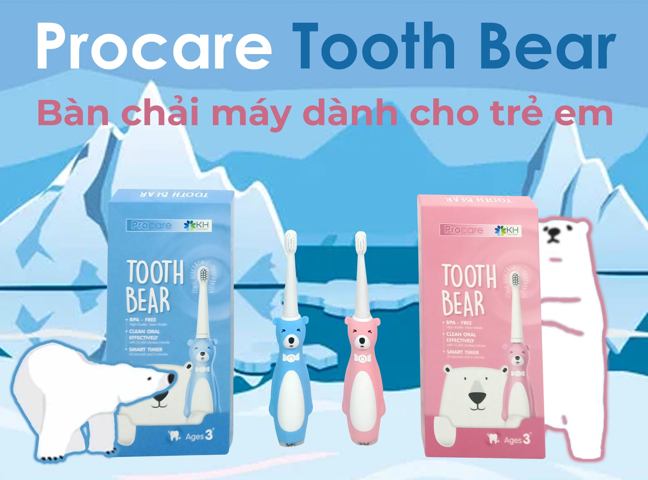 BÀN CHẢI MÁY TOOTHBEAR SIÊU CẤP DỄ THƯƠNG (HỒNG/XANH)