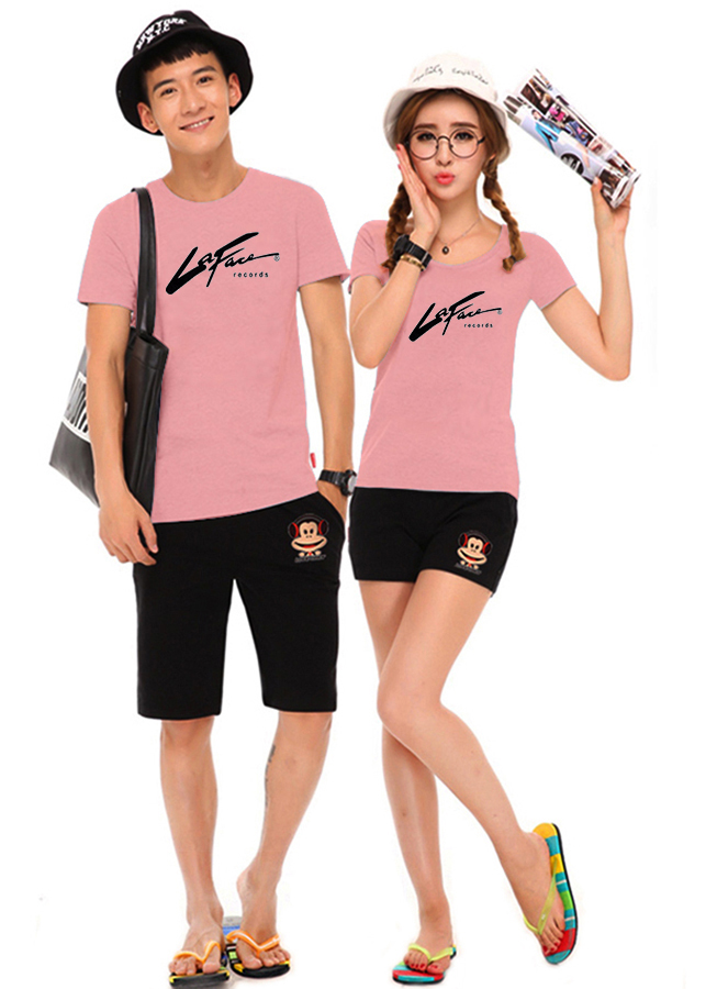 Bộ Áo Thun Đôi Nam Nữ LaFace Màu Hồng Ruốc