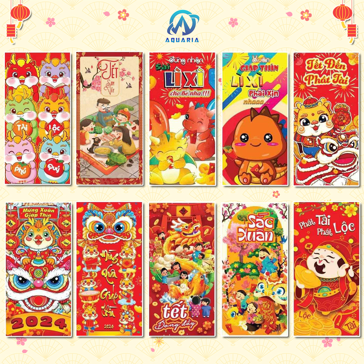 Combo 100 Bao Lì Xì Tết Giáp Thìn 2024 Họa Tiết Mẫu Đa Dạng Độc Lạ