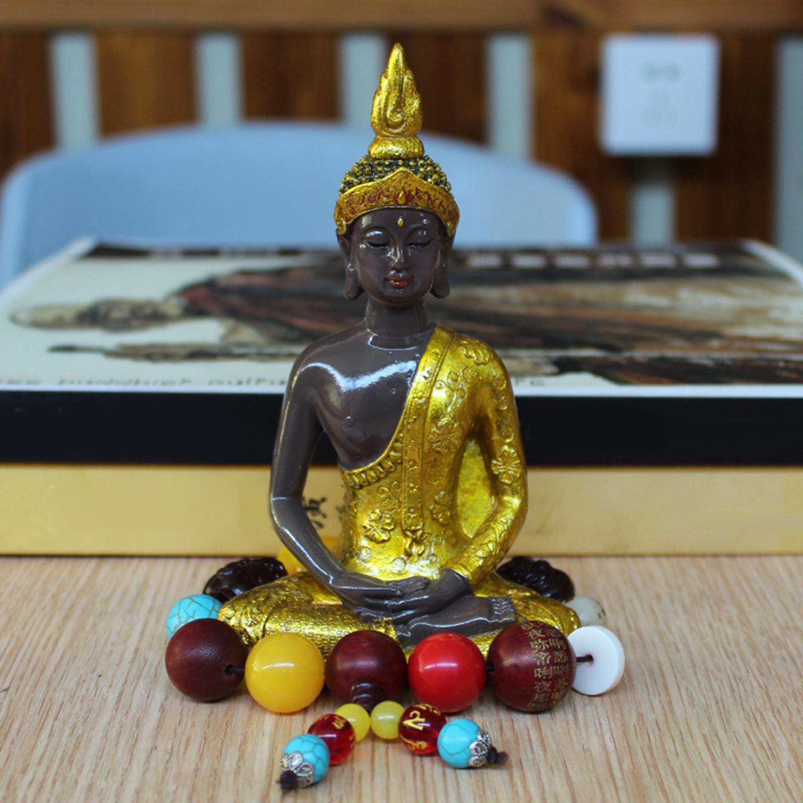 Thai Seated Buddha Statue Serene Meditating Feng Shui for Office Tabletop