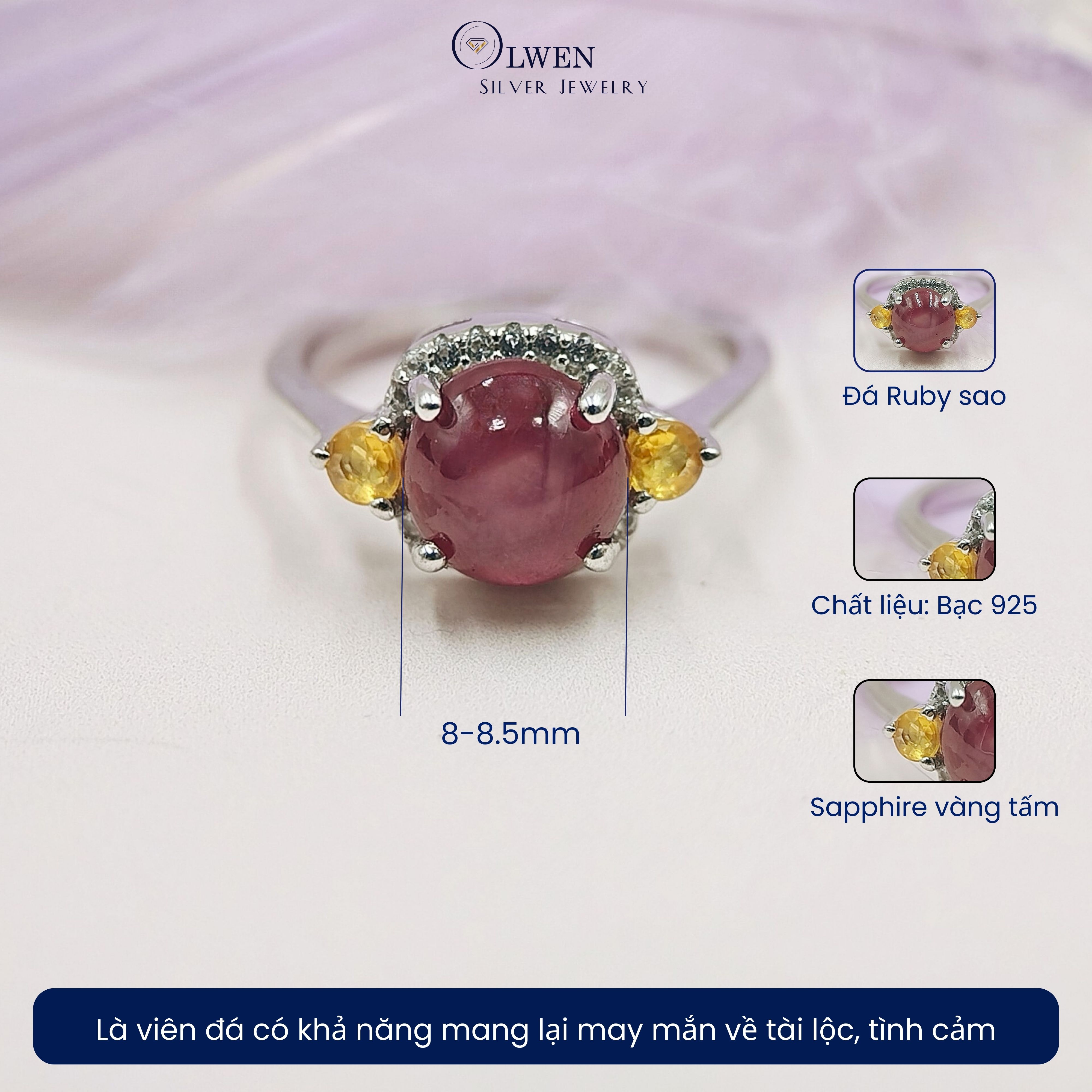 Set Trang Sức Bạc 925 Olwen Đính Đá Phong Thủy Ruby, Sapphire Sao