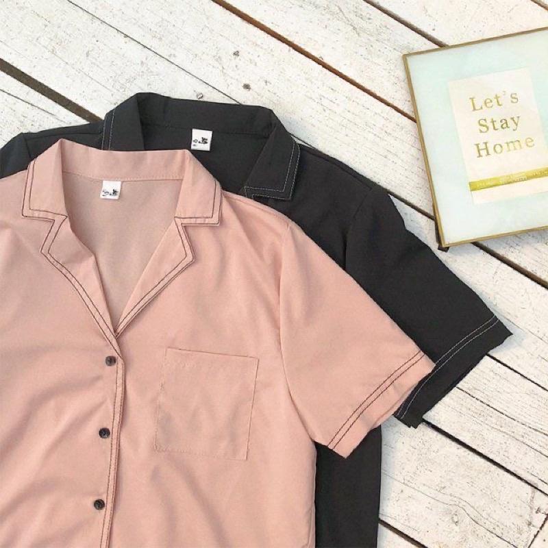 Áo Sơ Mi Nữ Form Rộng Cổ Vest YURITA Tay Ngắn Kiểu Công Sở, Phong Cách Hàn Quốc Viền Cổ Freesize