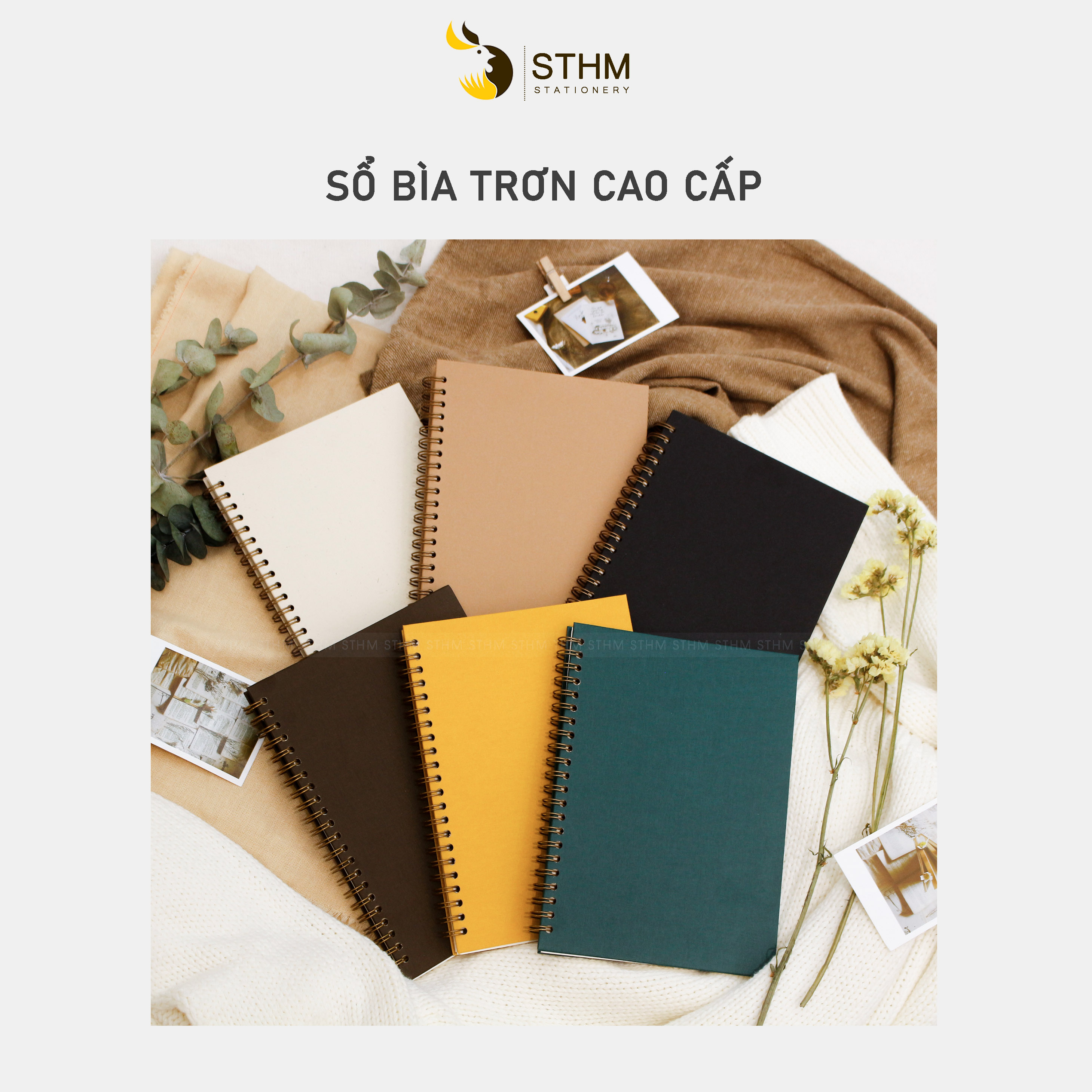 Sổ tay lò xo bìa cứng cao cấp BW1 - Khổ A5 - Màu trung tính - Ruột chấm bi