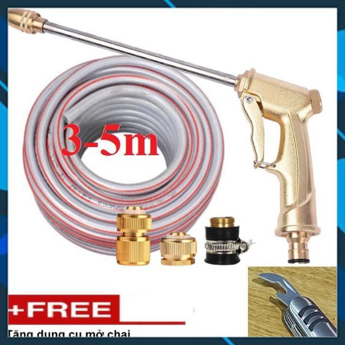 Bộ dây vòi xịt nước rửa xe,tưới cây ,tăng áp 3 lần,loại 3m,5m 206701-3 đầu đồng,cút đồng,nối đồng+ mở chai