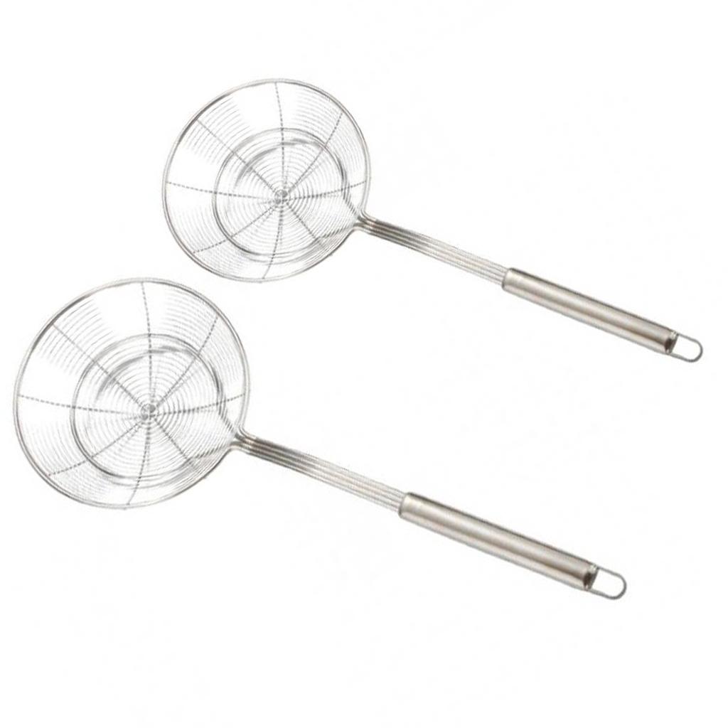2X Thép Không Gỉ Châu Á Nhện Lưới Lọc Skimmer Thực Phẩm GÀU MÚC Thìa 20 Cm & 14 Cm