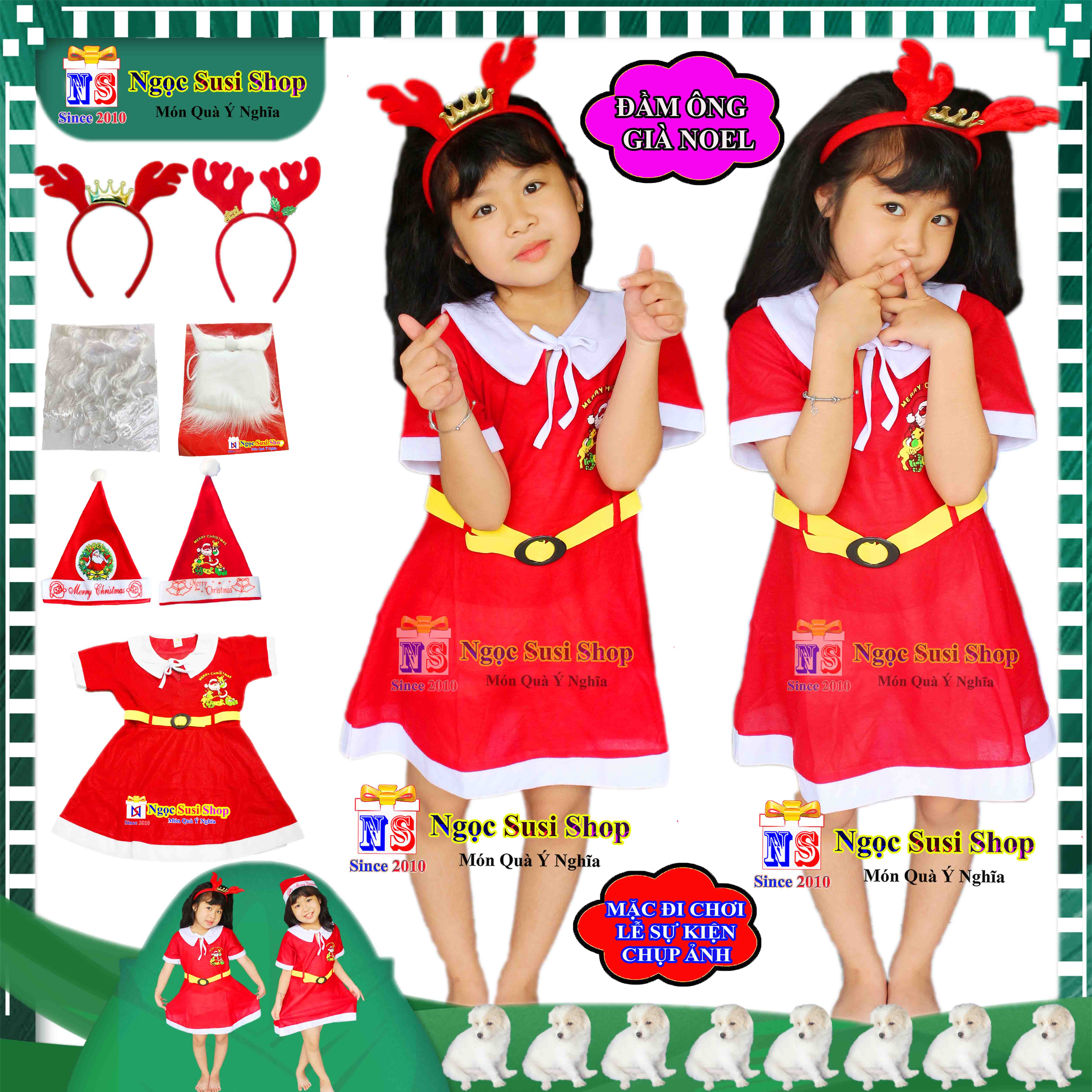 BỘ ĐẦM NOEL CHO BÉ GÁI CHẤT VẢI NỈ TỪ 1 - 10 TUỔI - QUẦN ÁO ÔNG GIÀ NOEL GIÁNG SINH CHO BÉ MẶC ĐI CHƠI CHỤP ẢNH