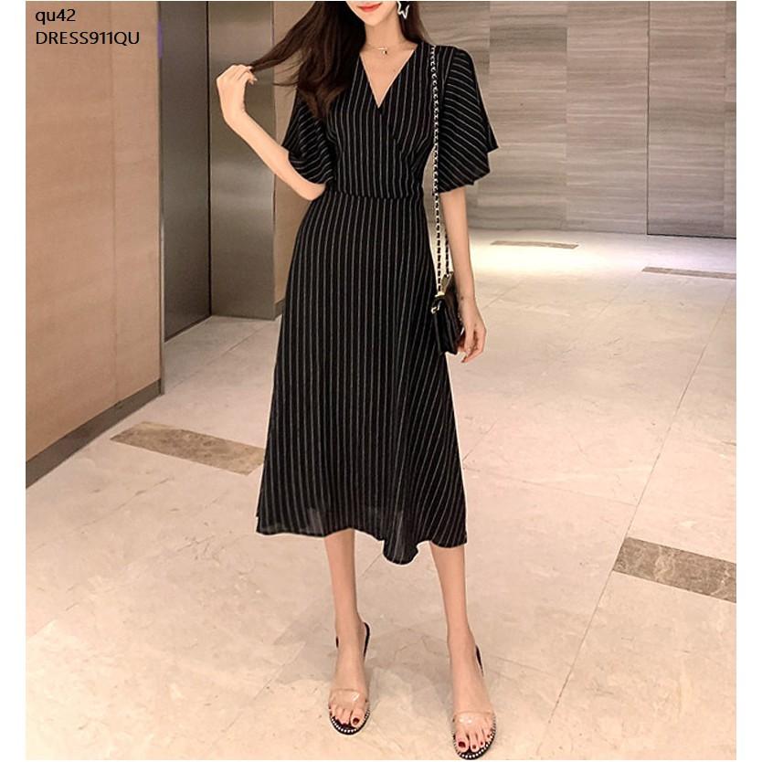 DRESS818 ĐẦM KẺ SỌC TAY LOE
