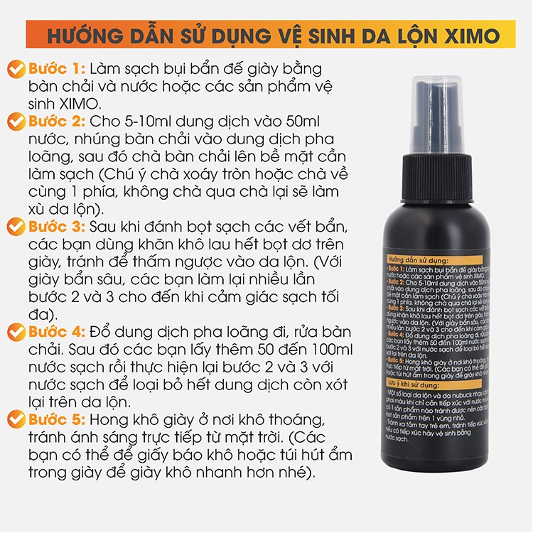 Chai Vệ Sinh Giày Da Lộn, Túi Ví, Áo, Ghế Da Lộn Giúp Làm Sạch, Chăm Sóc, Chống Mốc Suede Clean XIMO XI06