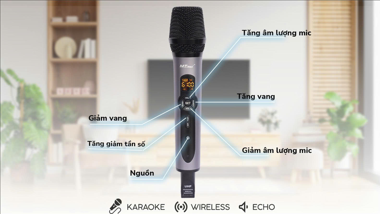 Siêu phẩm Micro không dây karaoke AK88 bắt tiếng cực nhạy tích hợp sẵn echo vang volum trên thân micro   thiết kế sang trọng cao cấp hàng nhập khẩu