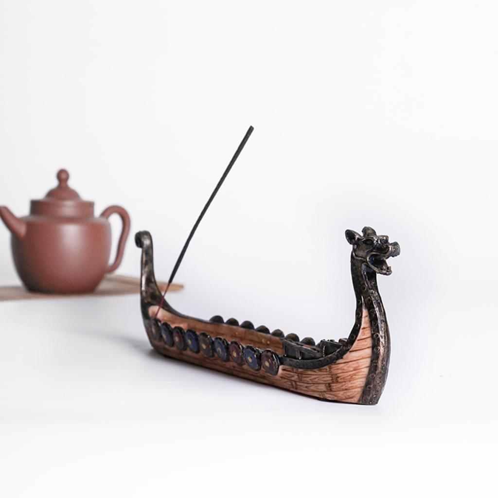 2xDragon on Viking Boat Ornament Incense Censer Resin Incense Stick Holder