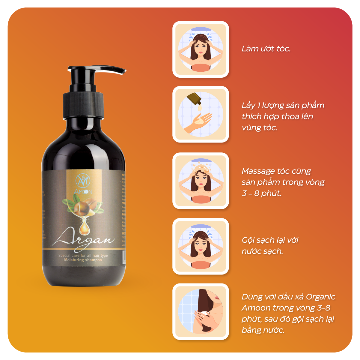 Dầu gội chăm sóc tóc Organic Amoon Argan Shampoo