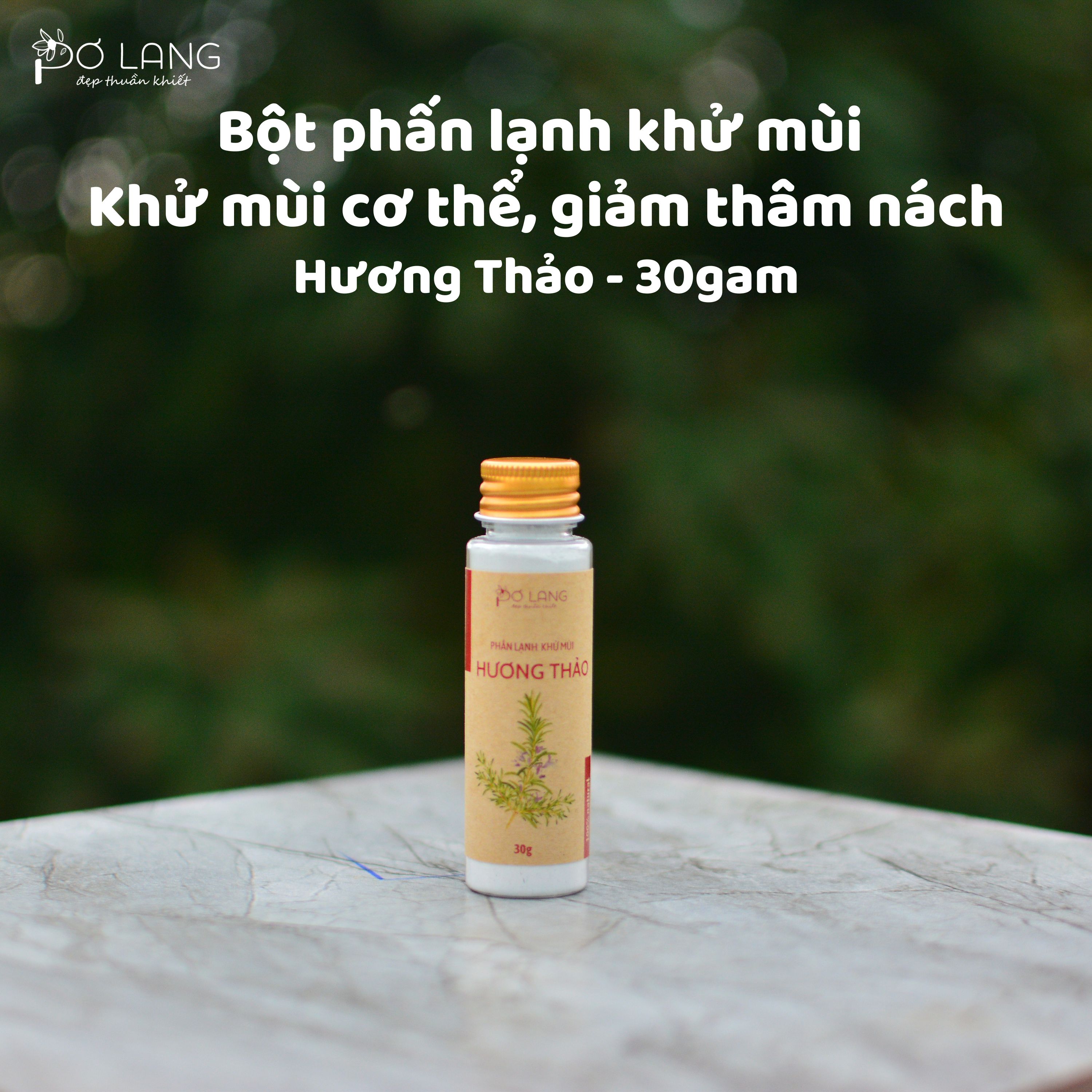 Phấn lạnh bột khử mùi cơ thể Hương Thảo Pơ Lang lọ 30gam (Khử mùi 24 giờ, không vàng áo)