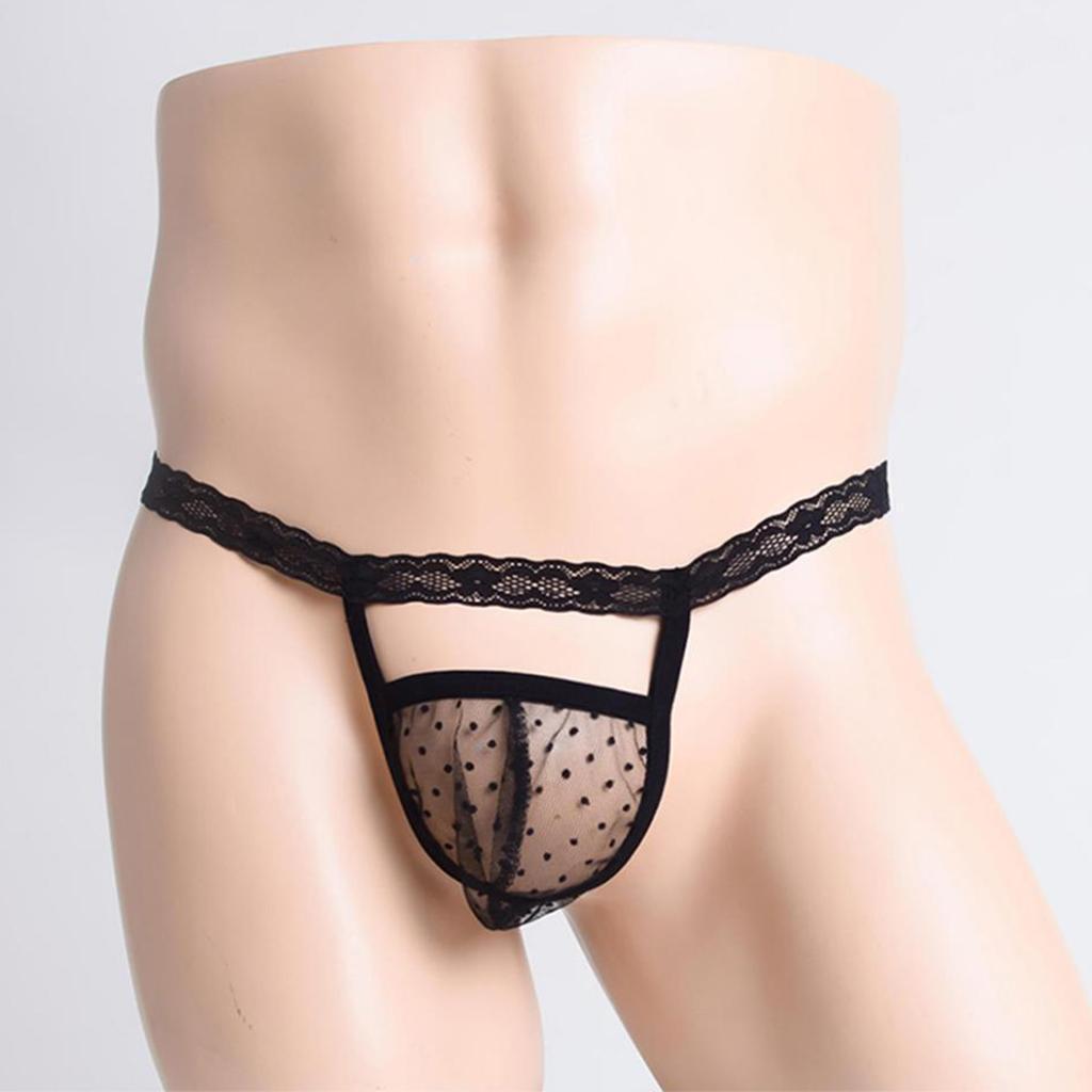 2pcs Men Underwear Thong Lace Underpants G-String Thong Briefs Bikini T-Back Mesh Triangle Low Waist Thong