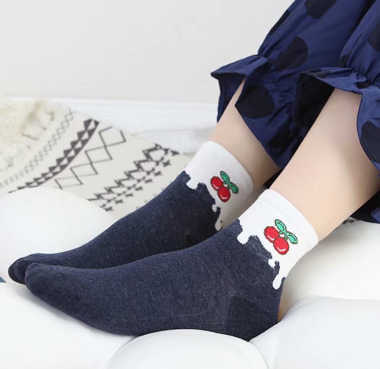 Combo 5 Đôi Tất Vớ Nữ Cotton Cao Cổ In Hình Món Ăn Phong Cách Valentine Ngọt Ngào TN36