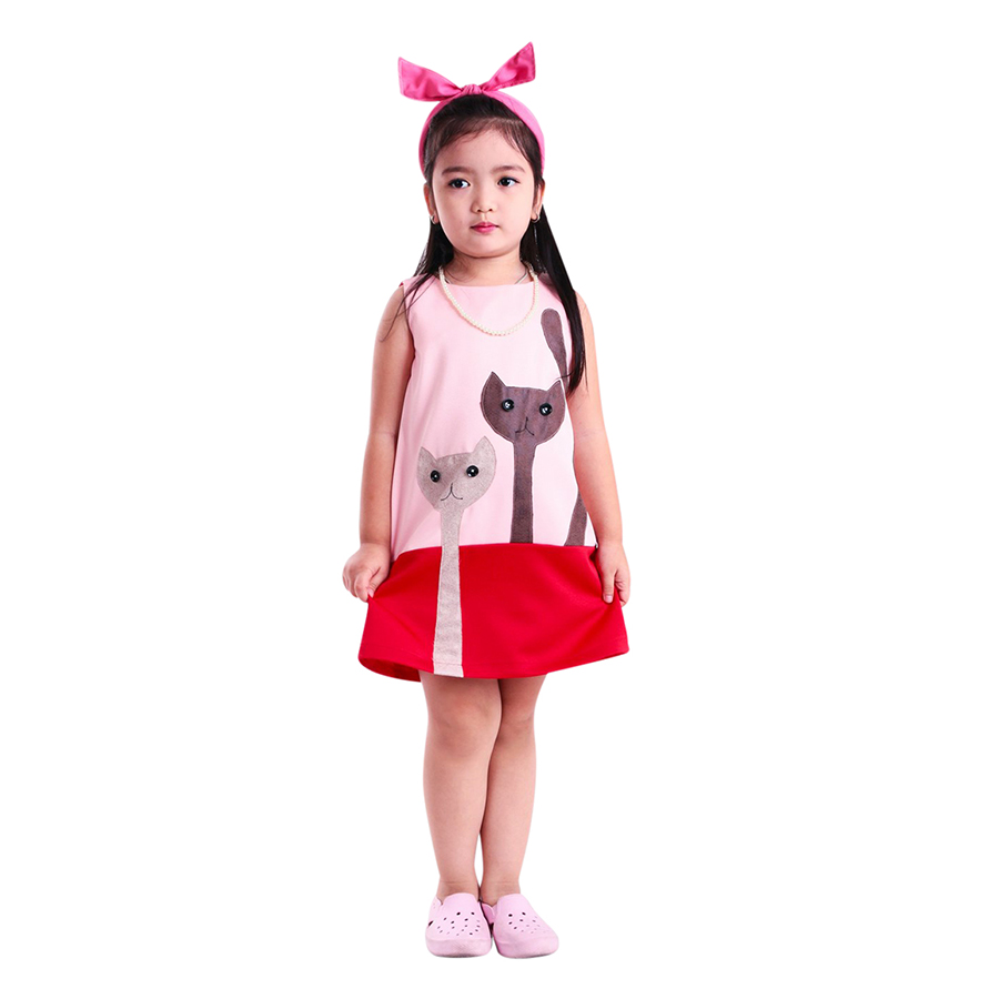 Đầm Suông Bé Gái Đắp Hình 2 Con Mèo Ugether UKID45 - Hồng