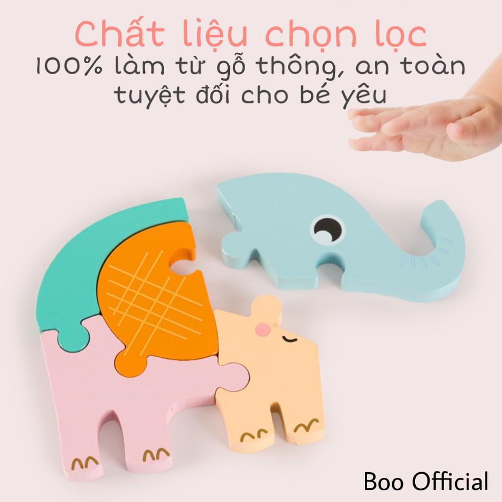 Đồ chơi ghép hình nổi 3D bằng gỗ chủ đề con vật và phương tiện ngộ nghĩnh kích thước 15x15cm