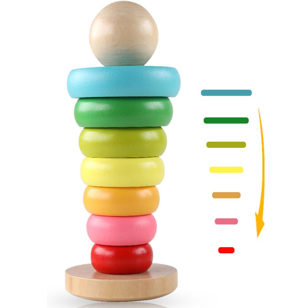 Rainbow Tower Ring Colored Kids Stacking Game Stacking Rings for Baby Boys
