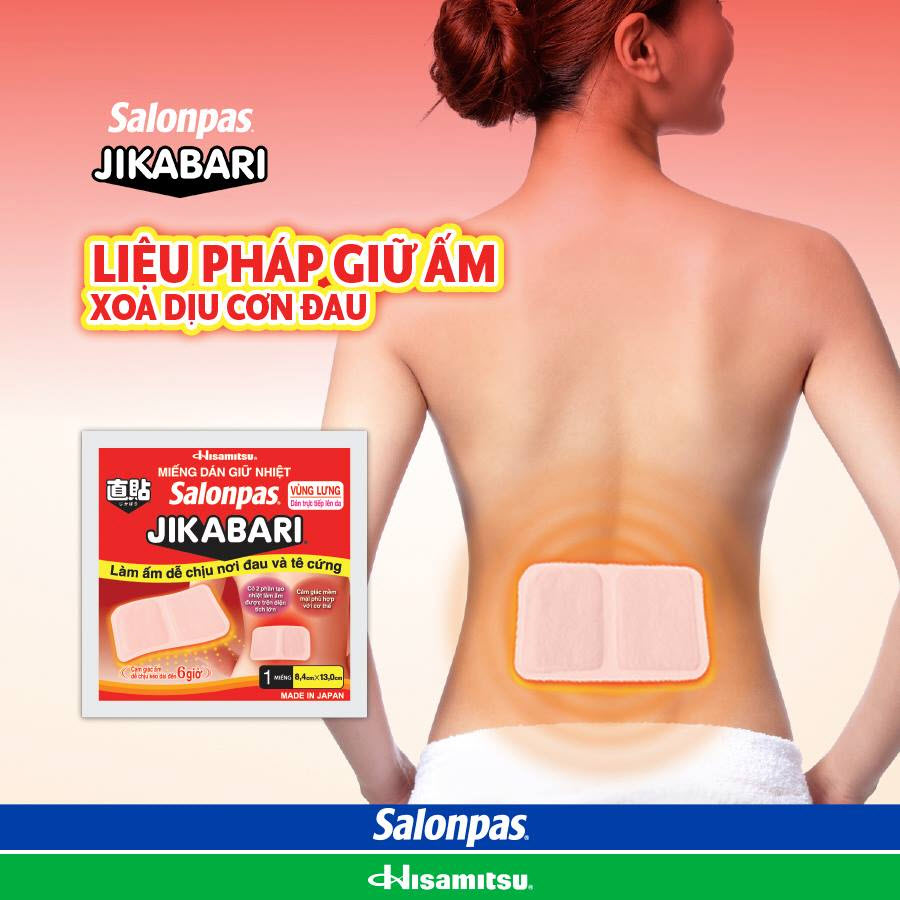 Miếng dán giữ nhiệt Salonpas JIKABARI - Made In Japan - Hỗ trợ giảm các triệu chứng mỏi cơ, cứng cơ, đau cơ và khó chịu trong chu kỳ kinh nguyệt, đau dây thần kinh