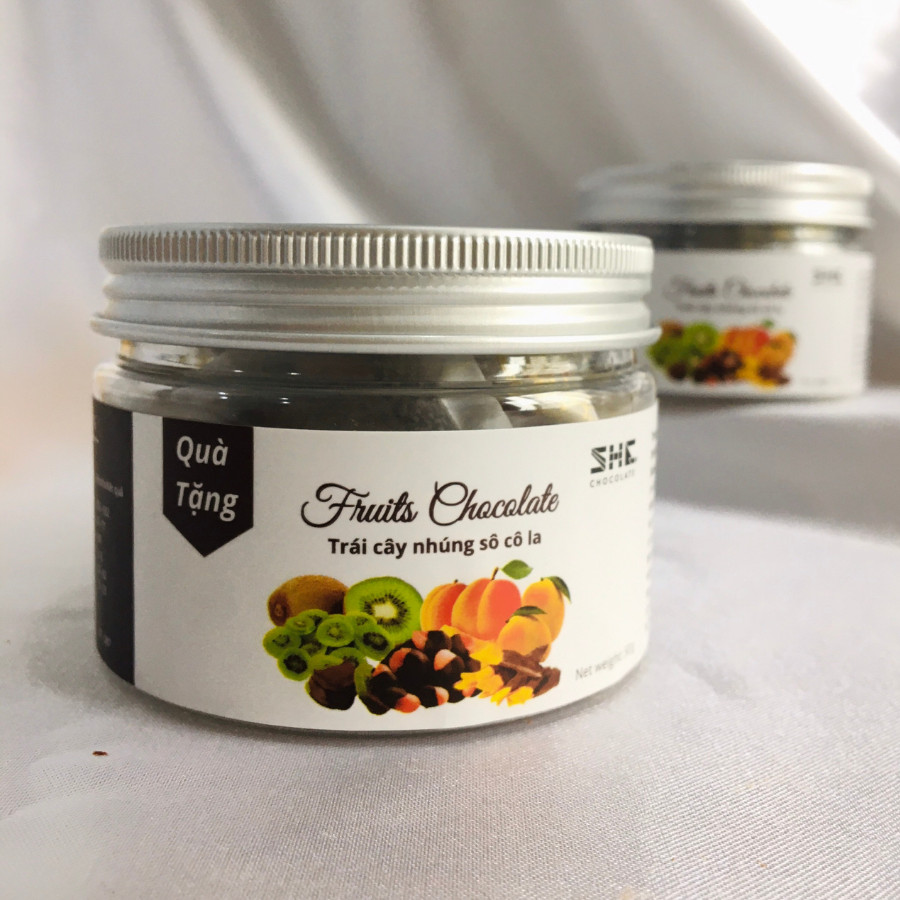 Trái cây nhúng socola thập cẩm mix 4 vị - Hũ 50g - SHE Chocolate - Đa dạng vị giác, tốt cho sức khỏe. Quà tặng người thân, dịp lễ, thích hợp ăn vặt