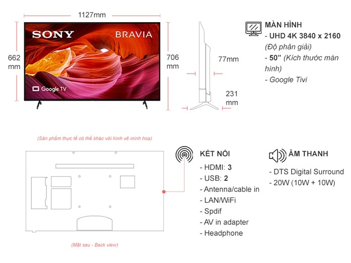 Google Tivi Sony 4K 50 inch KD-50X75K VN3