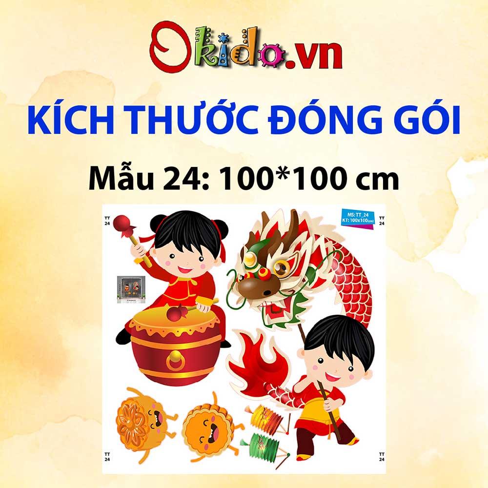 Decal trang trí trung thu 2021 bé đánh trống múa rồng