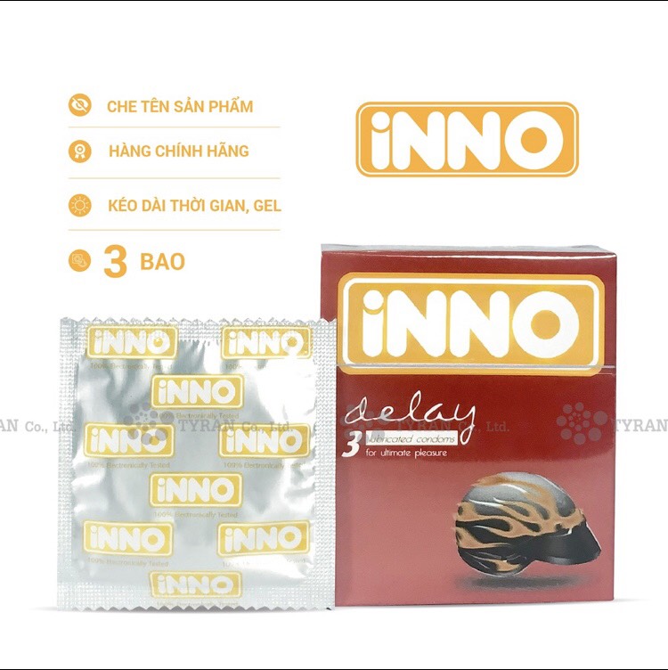 BAO CAO SU INNO DELAY 3s [COMBO 3 hộp tổng 9 bao] KÉO DÀI THỜI GIAN NHIỀU GEL BÔI TRƠN Tyran chuyên sỉ