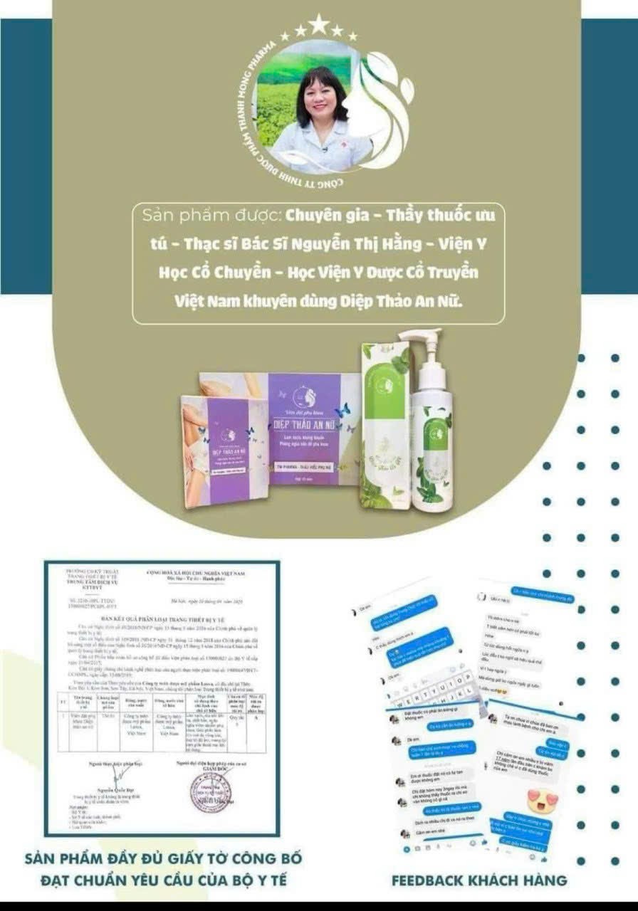 Diệp Thảo An Nữ TM PHARMA giúp làm sạch, kháng khuẩn phòng ngừa vấn đề phụ khoa