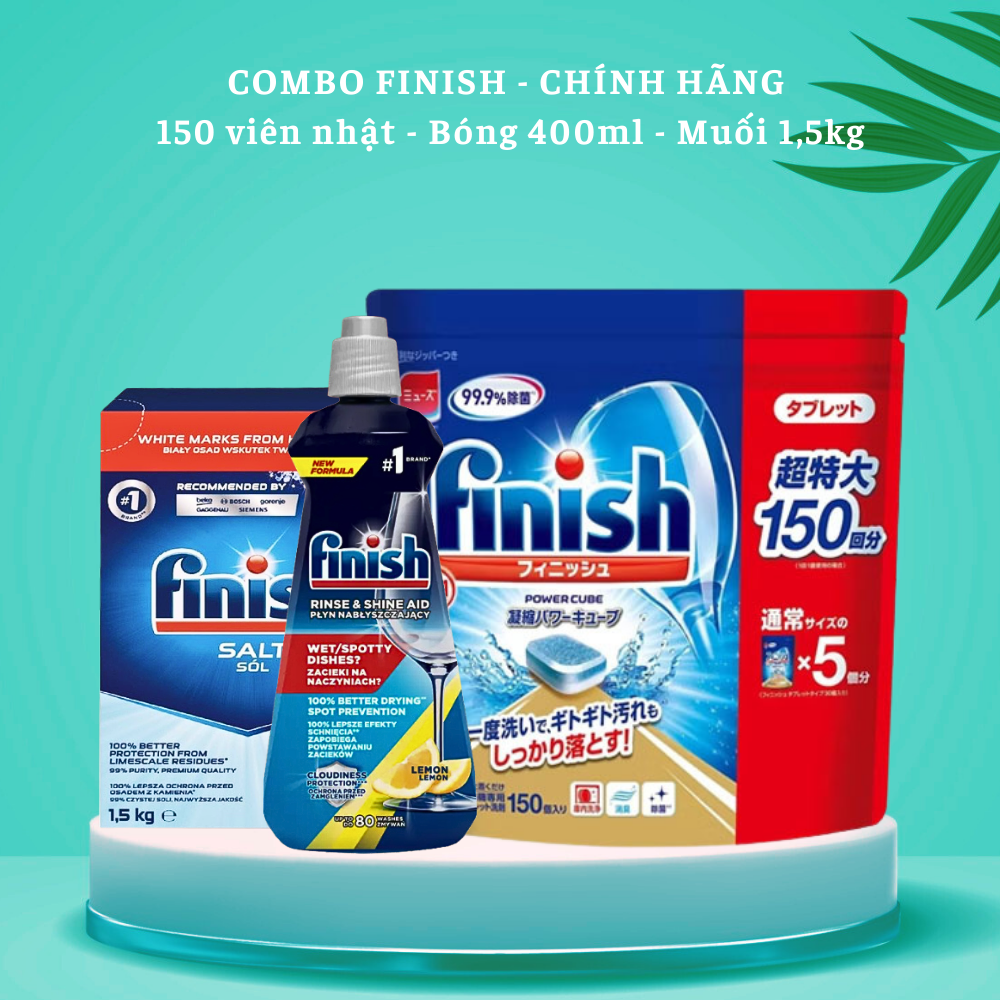 Viên rửa bát Finish All in one 120 viên 6 chức năng – Combo 150 Viên  muối 1.2kgbóng 400ml