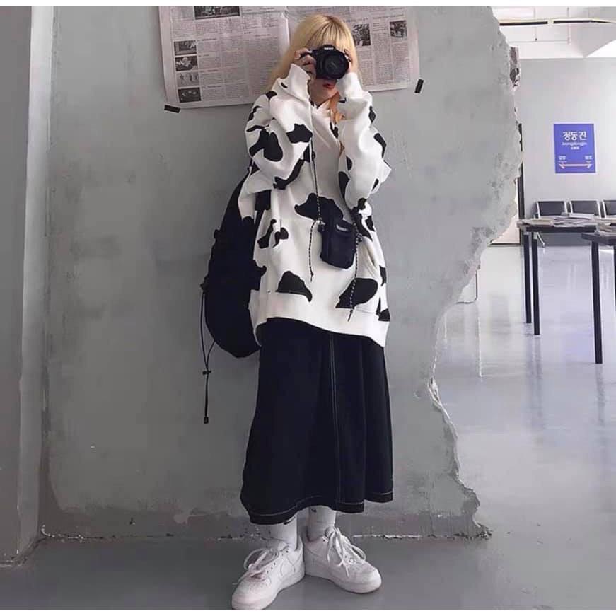 Áo Khoác Hoodie Unisex Bò Sữa Form Rộng Siêu Cute