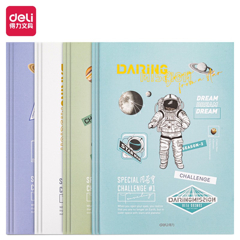 Sổ tay ghi chép khâu gáy 40 trang kẻ ngang phi hành gia A5 B5 Deli - 70gsm - Phù hợp làm sổ kế hoach planner, viết nhật kí, sử dụng như tập vở học sinh - 1 quyển - FA540-N04 / FB540-N08