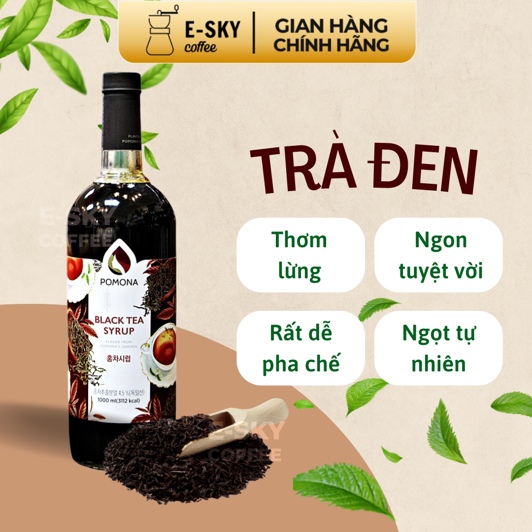 Siro Trà Đen Pomona Black Tea Syrup Nguyên Liệu Pha Chế Hàn Quốc Chai Thủy Tinh 1 lít