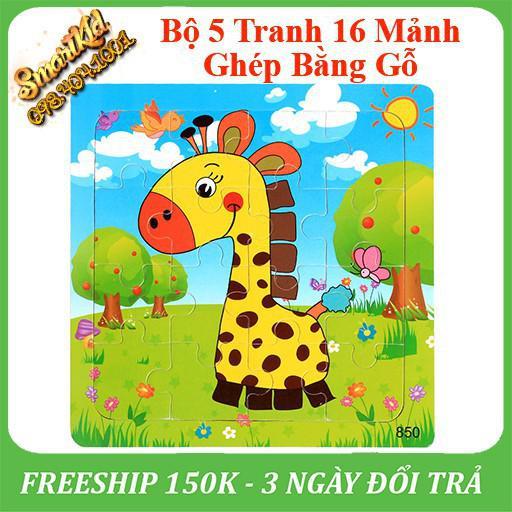 Bộ 5 Tranh 16 Mảnh Xếp Hình Bằng Gỗ Cho Bé 1-10 Tuổi