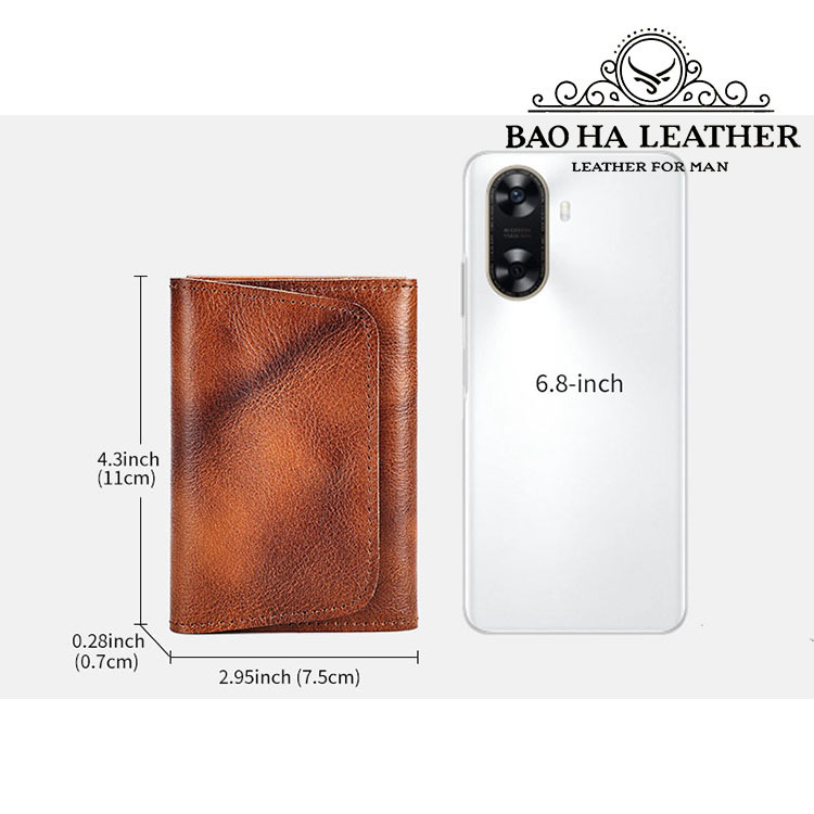 Card Holder Ví Đựng Thẻ Nam Nữ Da Bò Cao Cấp BHM1244 Nhỏ Gọn Gập Đôi Nút Bấm Nhiêu Ngăn Thời Trang