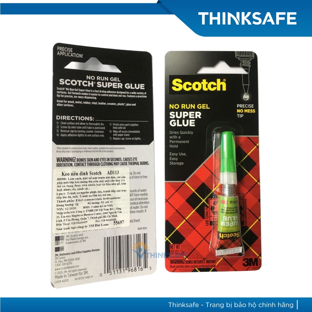 Keo dán đa năng siêu dính 3M Scotch AD113 mau khô, trong suốt, siêu dính, dán gỗ, nhựa, cao su, nỉ, giày dép (2 gram)