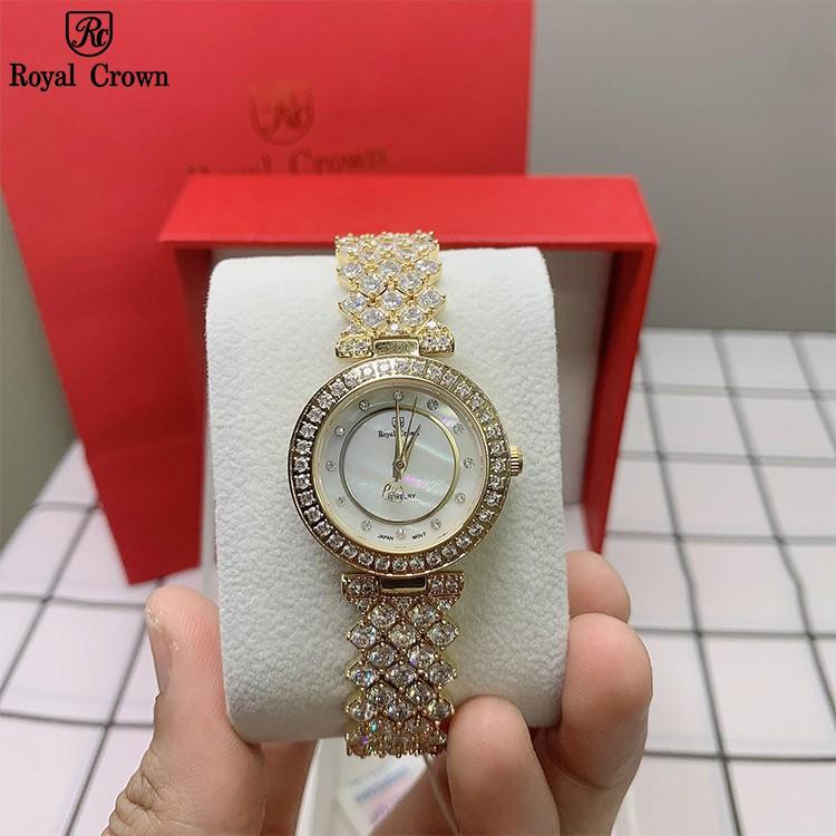 Đồng Hồ Nữ Chính Hãng Royal Crown 4617 Jewelry Dây Kim Loại Đính Đá Chống Nước Chống Xước