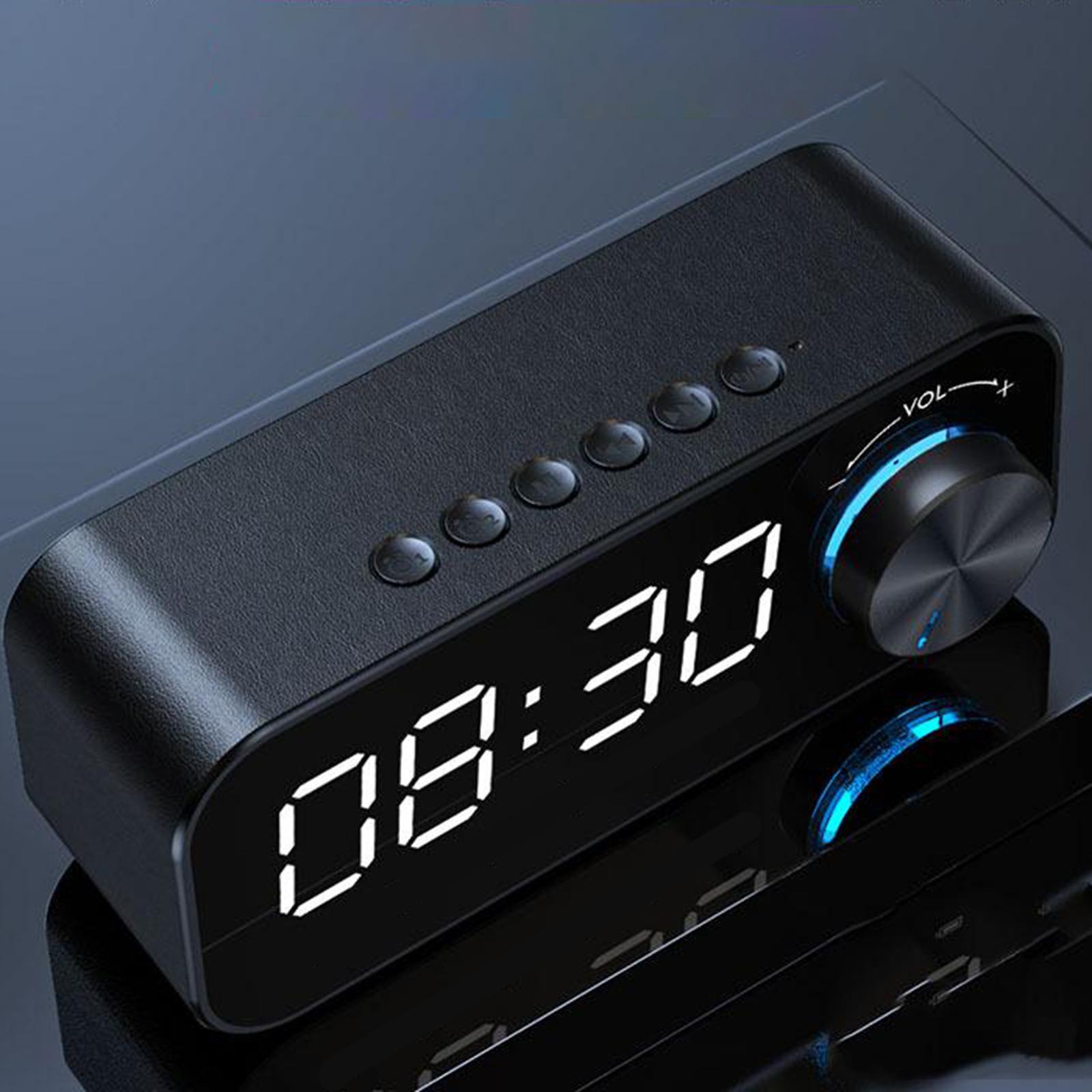 Dual Clock Bluetooth Mirror with Stereo Speaker Timer Desktop Black