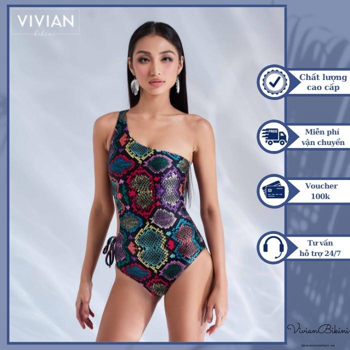 Đồ bơi nữ cao cấp dạng một mảnh lệch vai, eo cutout - Hoạ tiết - VS201_HOT