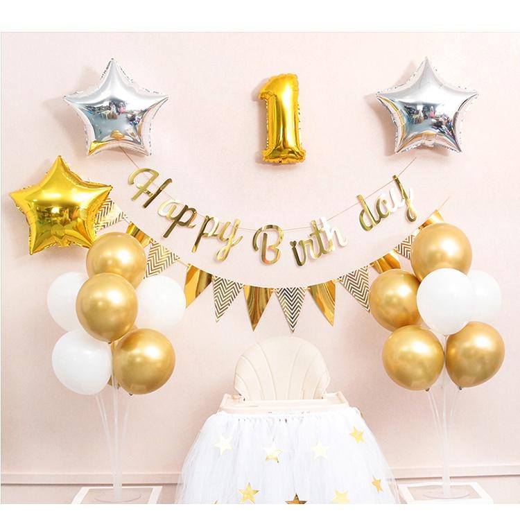 Set bóng trang trí sinh nhật ,bóng siêu nhũ vàng size 12 inch